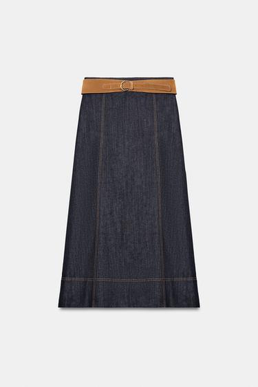 JUPE Z1975 MI-LONGUE EN DENIM À CEINTURE - Bleu de Zara - Image 6