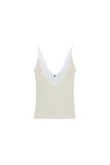 Zara 羅紋蕾絲上衣 - 淺卡其色