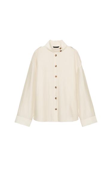 FLOWING HIGH NECK SHIRT - Ecru by Zara