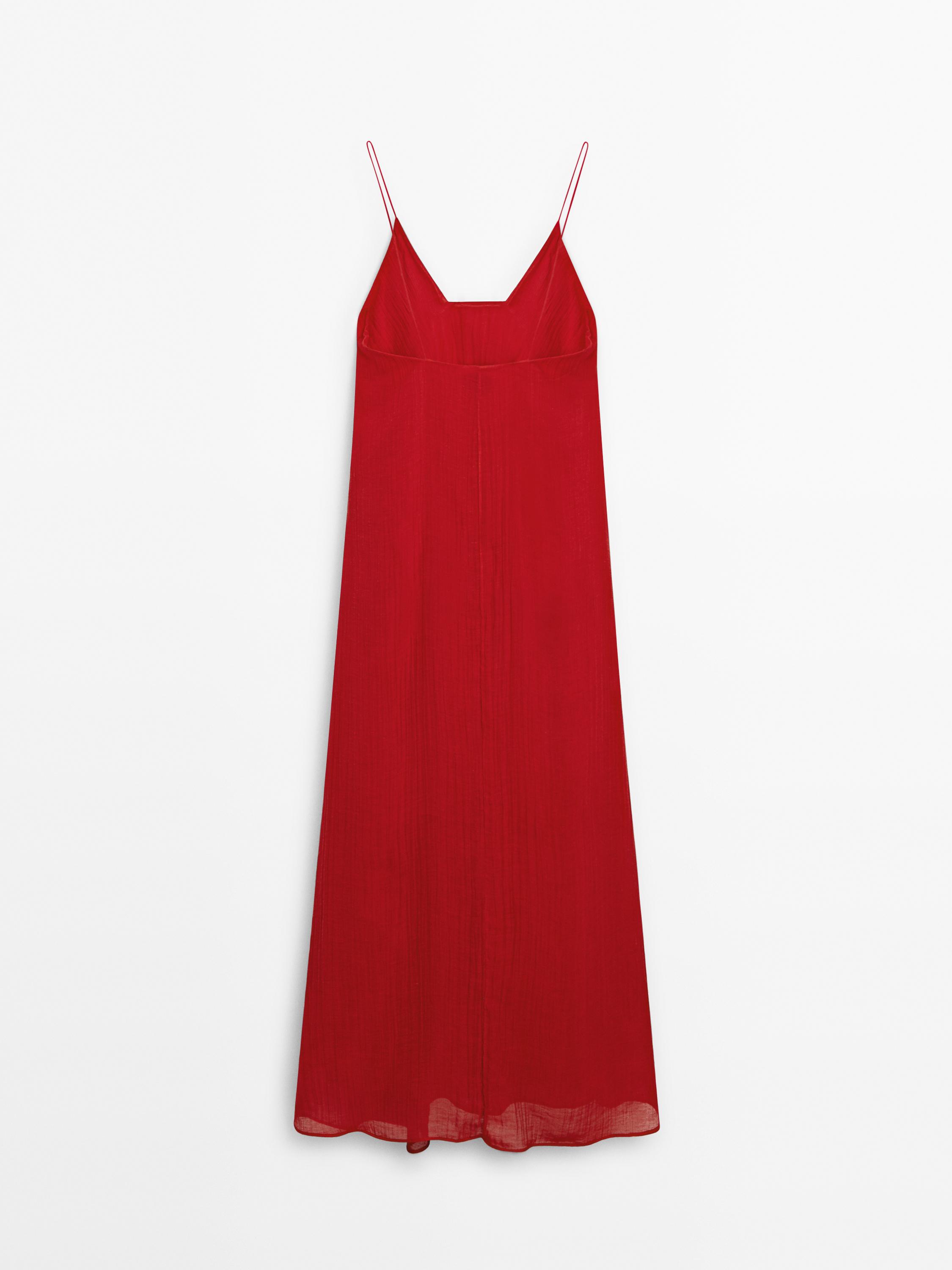 Long strappy dress with neckline detail - Limited Edition - Red 