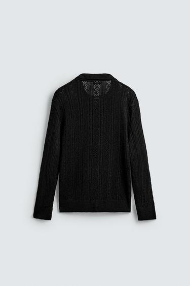 TEXTURED KNIT CORD POLO SHIRT - Black by Zara - Image 7