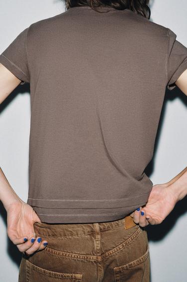 DOUBLE EFFECT SHORT SLEEVE T-SHIRT - Chocolate by Zara - Image 2