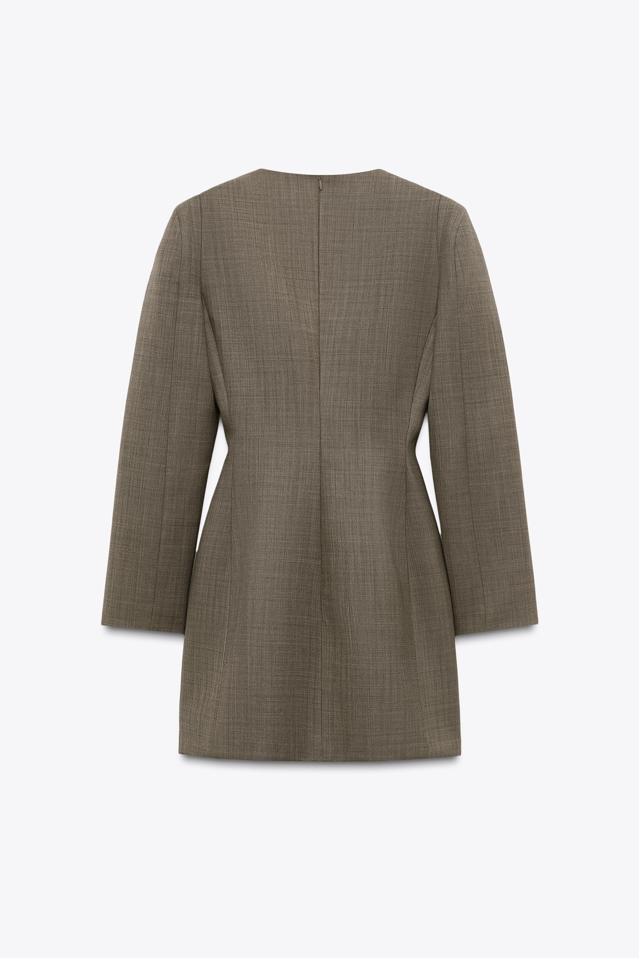 ZW COLLECTION WOOL SHOULDER PAD DRESS - Light brown | ZARA