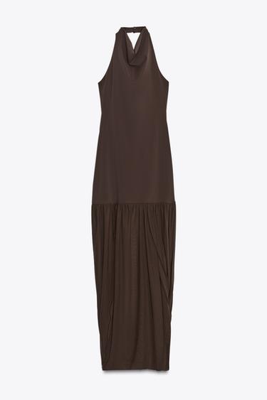 VESTIDO HALTER COMBINADO - Marrón de Zara - Imagen 0