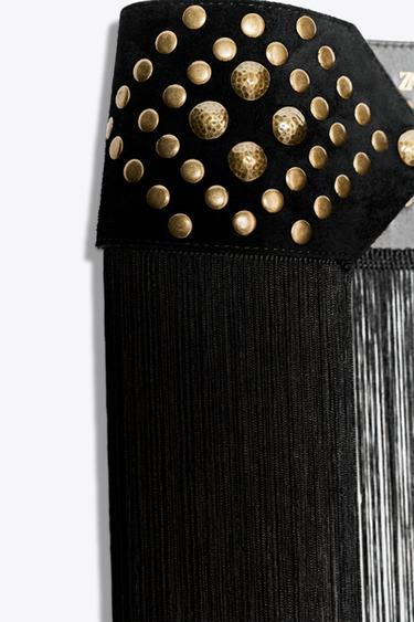 CINTURÓN FAJÍN PIEL TACHAS FLECOS - Negro de Zara
