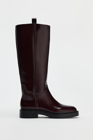 FLAT BOOTS - Maroon by Zara