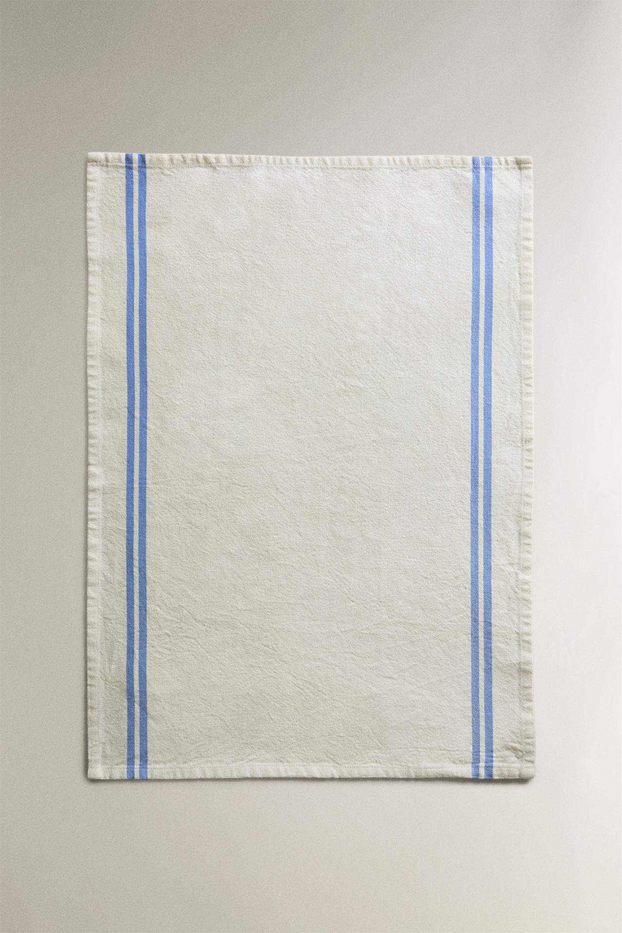 STRIPED COTTON TEA TOWEL — Blue
