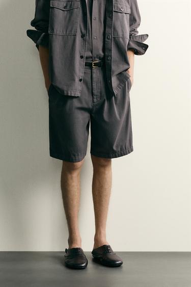 WASHED RELAXED FIT BERMUDA SHORTS - Grey by Zara