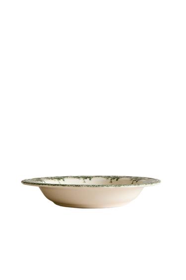 FLORAL EARTHENWARE SOUP PLATE - Dark olive by Zara
