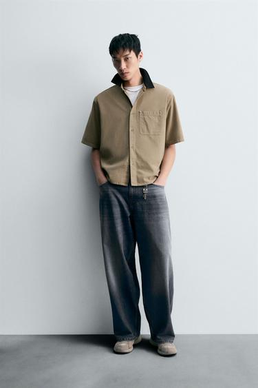 RELAXED FIT SHIRT WITH CONTRAST COLLAR - Beige by Zara