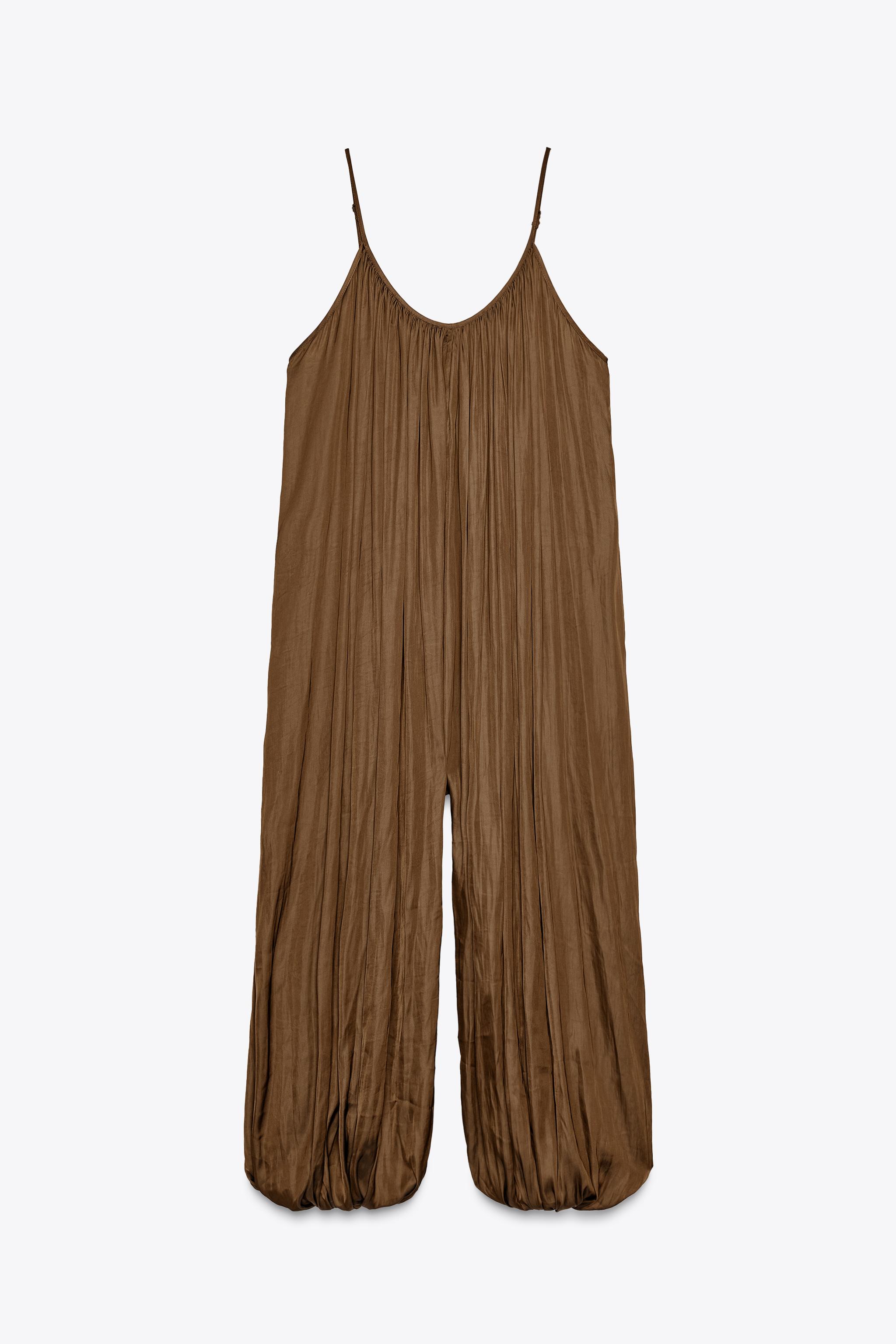 【ZARA】ZW COLLECTION プリーツ入りロングジャンプスーツ ZW COLLECTION プリーツ入りロングジャンプスーツ - タバコ