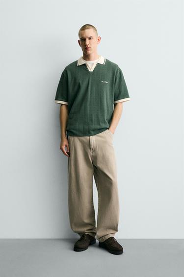 Zara EMBROIDERED VERTICAL JACQUARD POLO - Green - Image 0