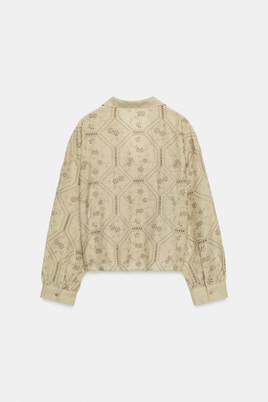 SHIRT WITH CUTWORK EMBROIDERY - Light khaki by Zara - Image 8