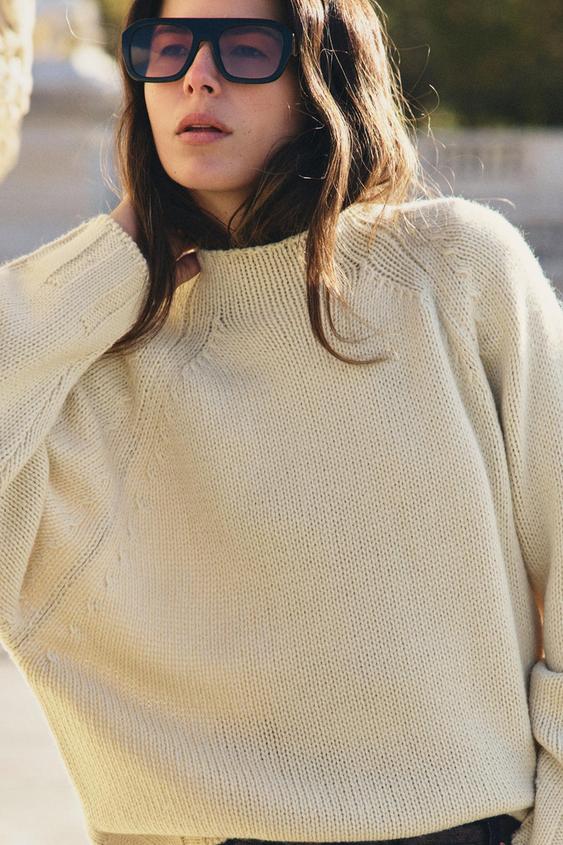 SWETER Z GRUBEJ DZIANINY - Ecru Zara - Obraz 0
