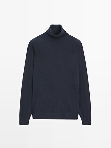 Zara Wool blend knit sweater with high neck - Navy blue