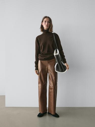 Zara Shiny nappa leather trousers - Dark mink