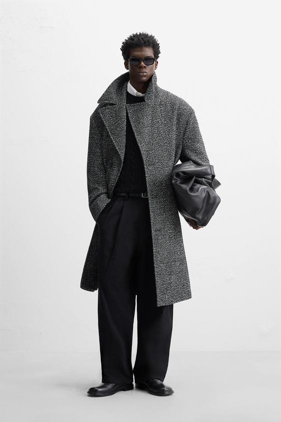 リラックスフィット テクスチャー素材コート - チャコールグレー  