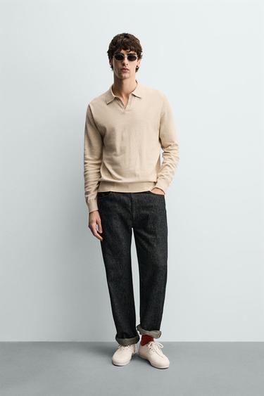 REGULAR FIT KNIT POLO SHIRT - Ecru by Zara