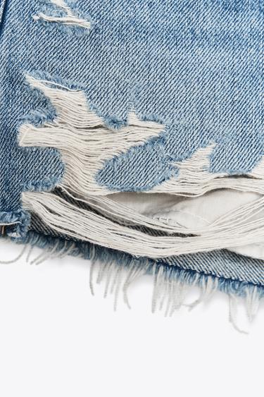 SHORT EN JEAN TRF DÉCHIRÉ TAILLE MI-HAUTE - Bleu de Zara - Image 9