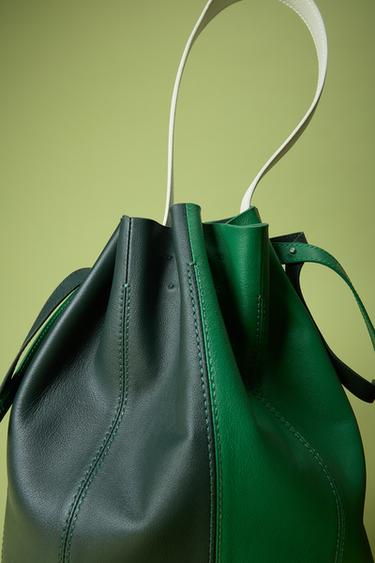 Zara LARGE COLORBLOCK LEATHER BAG - Green
