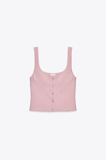 CREPE TOP WITH GEM BUTTONS - Dusty pink by Zara - Image 3