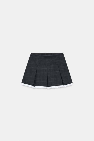CHECKED BOX PLEAT SKORT - Anthracite Grey by Zara