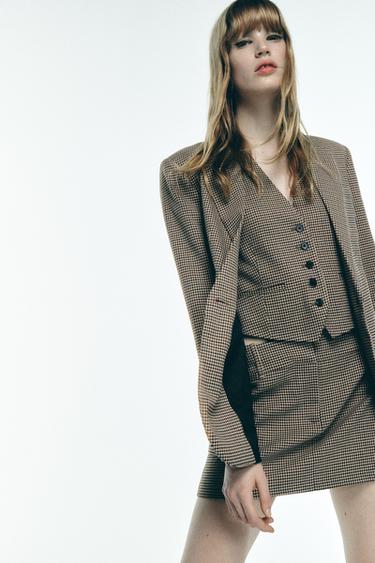 ZW COLLECTION CHECK WAISTCOAT - Brown / Ecru by Zara