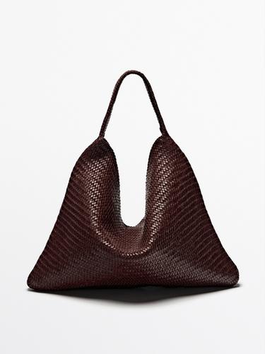 Sac cabas maxi tressé en cuir nappa - Marron chiné de Zara