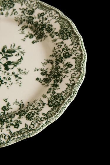 Zara FLORAL EARTHENWARE DINNER PLATE - Dark olive