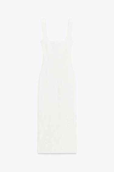 ROBE DÉCOLLETÉ CARRÉ STRETCH - Blanc cassé de Zara - Image 7