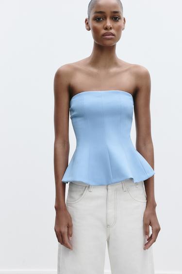 TOP BUSTIER PÉPLUM - Bleu de Zara - Image 1