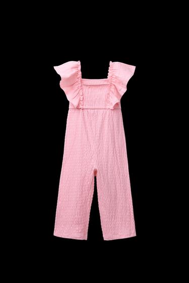 LANGER OVERALL MIT STRUKTUR UND VOLANTS - Pastellrosa von Zara