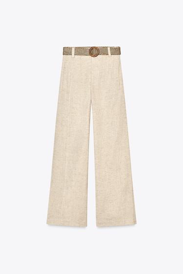 RUSTIC TROUSERS WITH BELT - Light beige by Zara - Image 3
