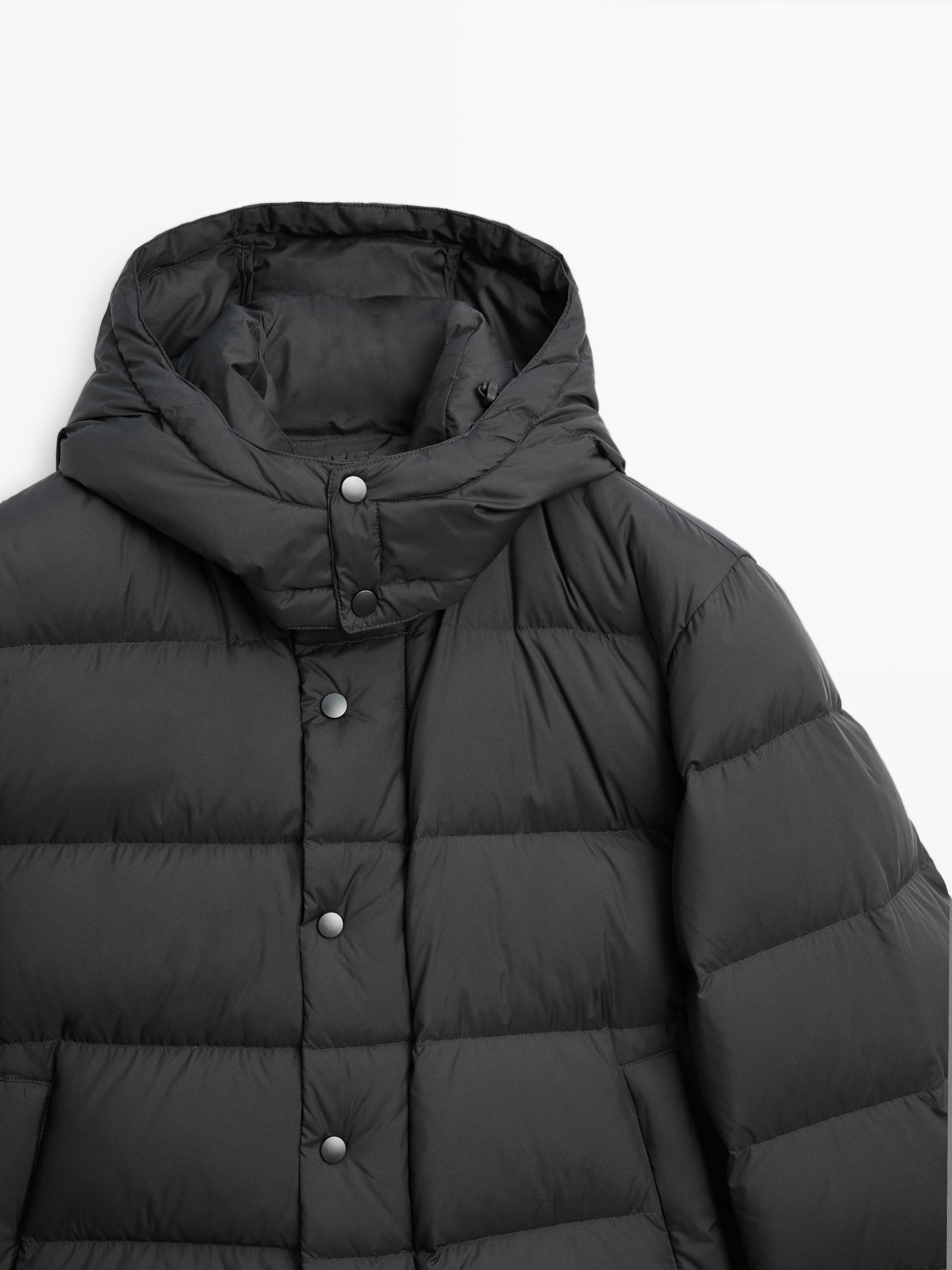 Water-repellent hooded puffer jacket