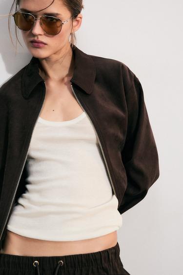 Zara VOLUMINOUS BOMBER JACKET - Dark brown