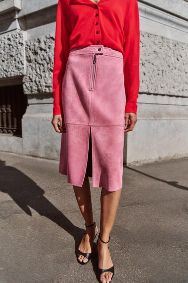 JUPE MI-LONGUE EFFET DAIM - Lilas de Zara - Image 7