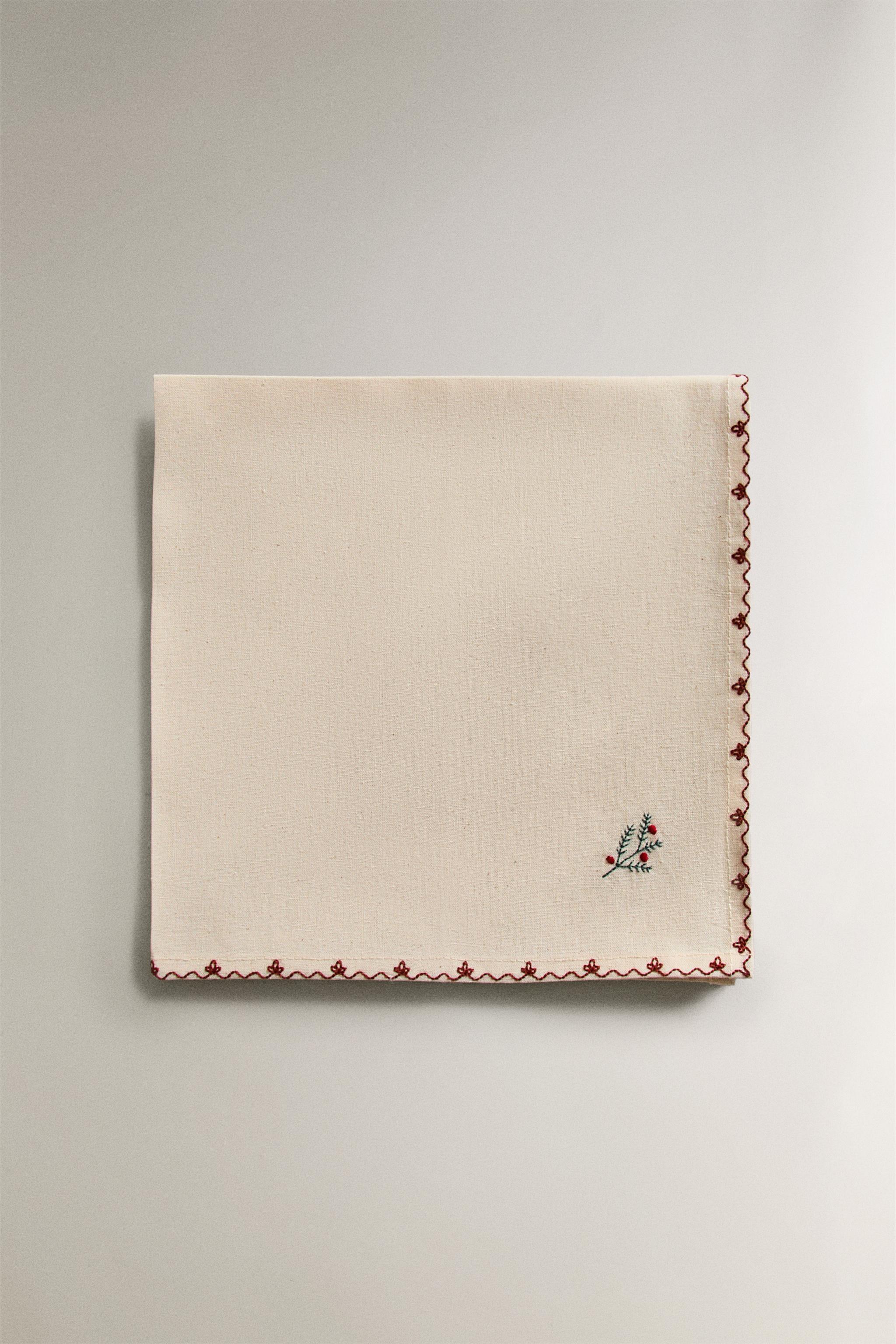 SERVIETTE DE TABLE BRODERIE FLORALE NOËL