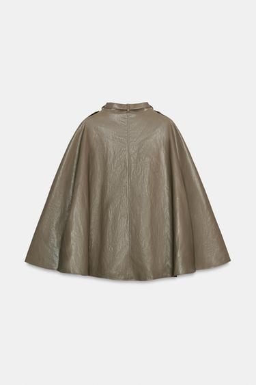 ZW COLLECTION FAUX LEATHER CAPE JACKET - Taupe grey by Zara - Image 6