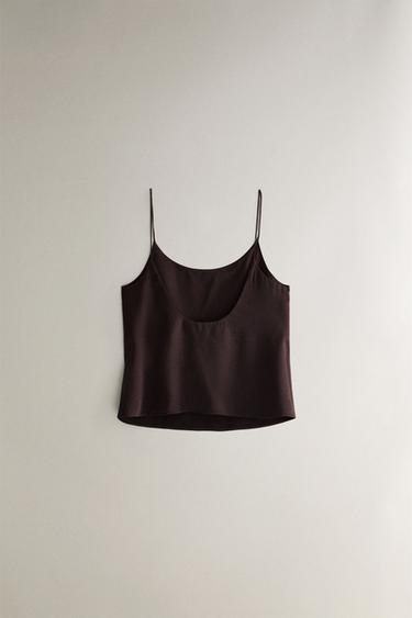 SILK T-SHIRT - Dark brown by Zara - Image 3