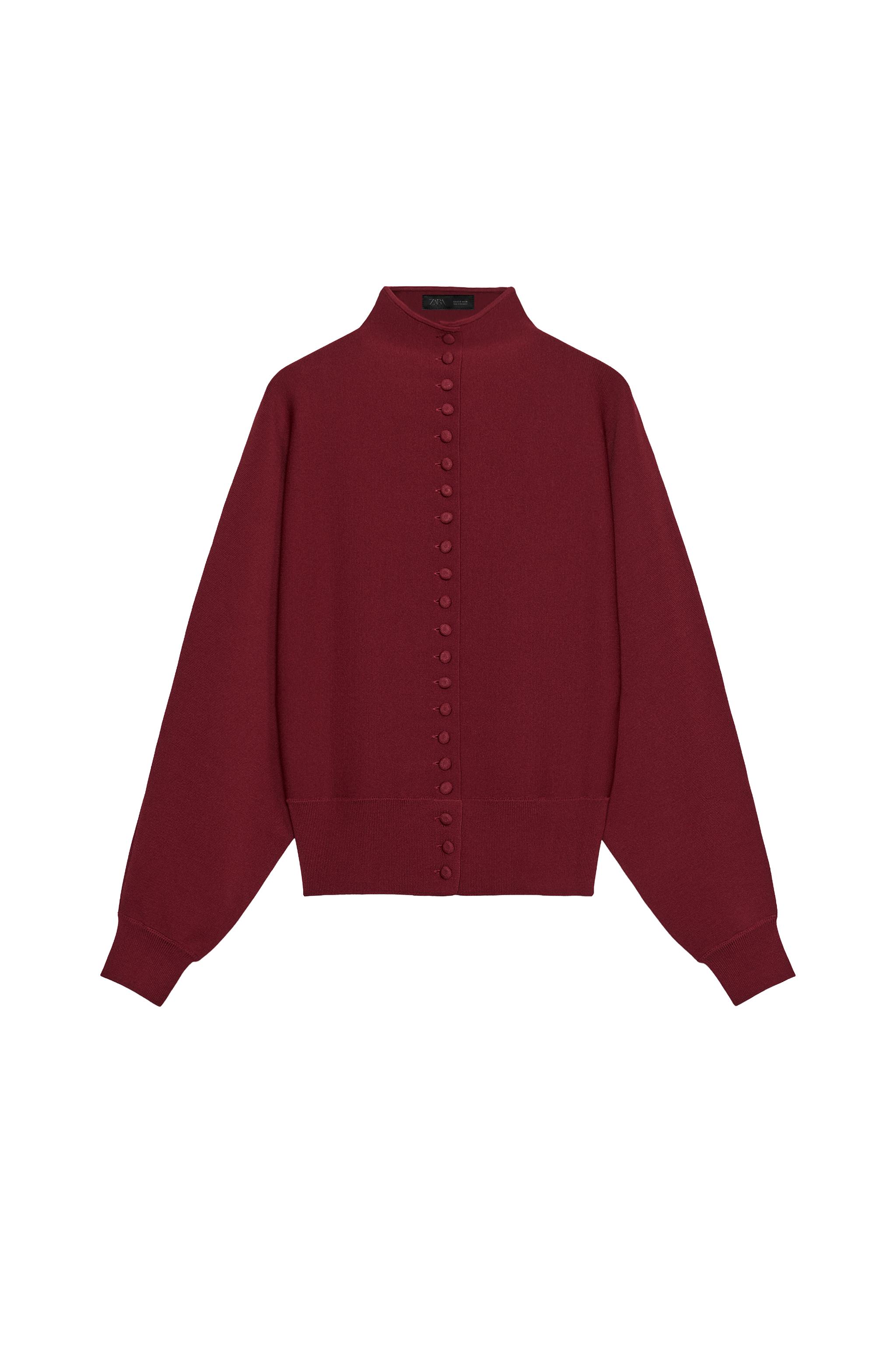CARDIGAN WITH COVERED BUTTON - Burgundy | ZARA United States