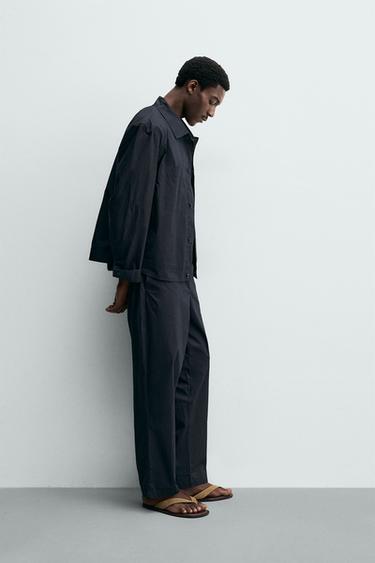 PANTALON DROIT EN POPELINE - Bleu marine de Zara - Image 3
