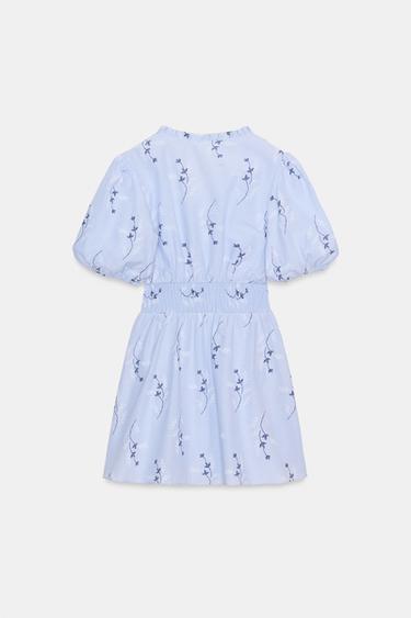 ROBE IMPRIMÉE BRODERIES EFFET GOMME - Bleu / Blanc de Zara - Image 6