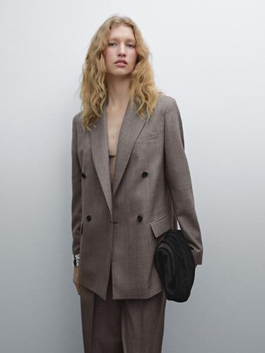 Zara Double-breasted melange wool blend blazer - Mink
