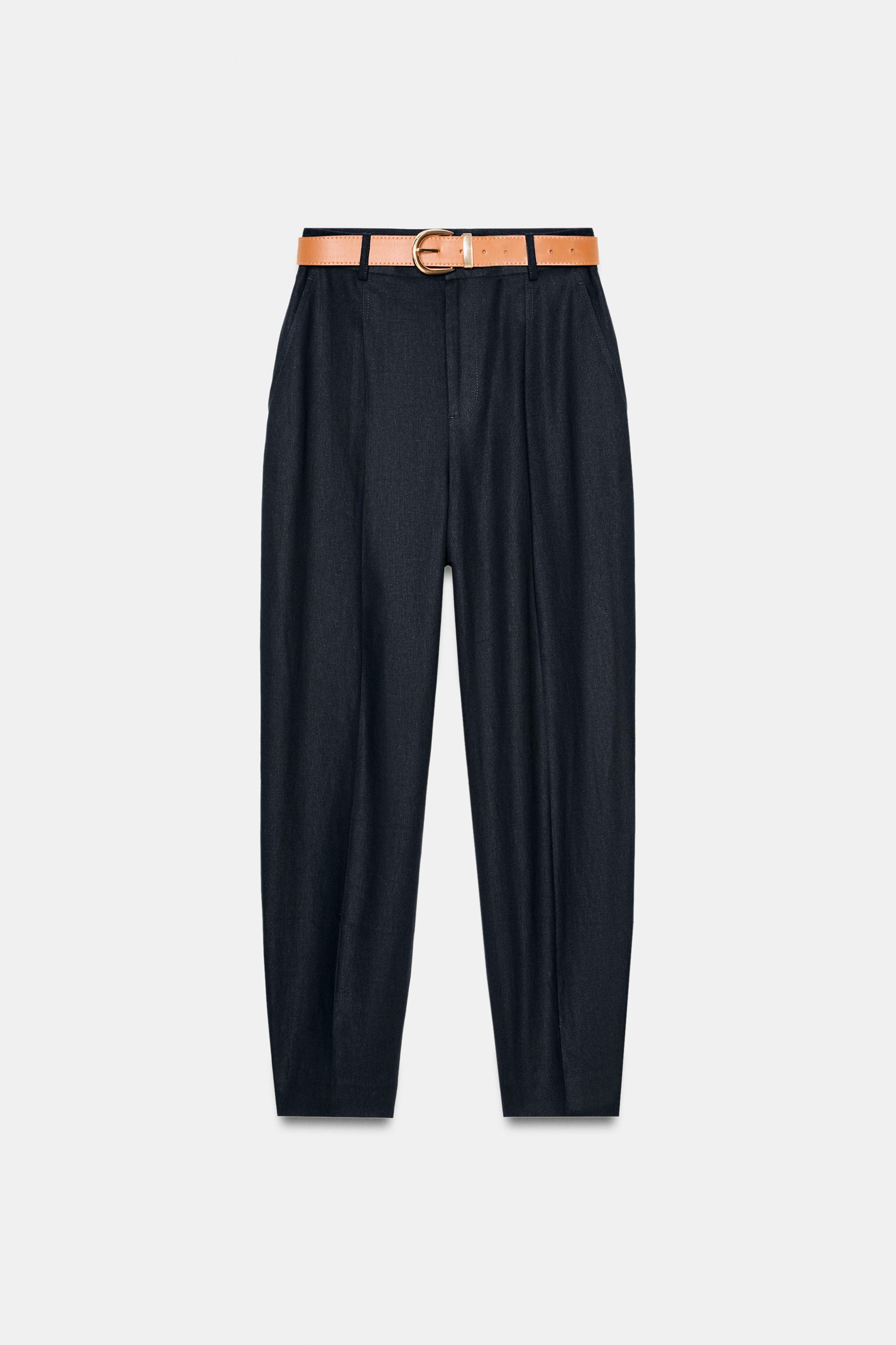 LINEN PANTS WITH BELT AND PLEATS