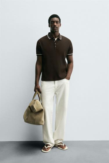 CONTRAST RIBBED POLO SHIRT - Brown by Zara - Image 0