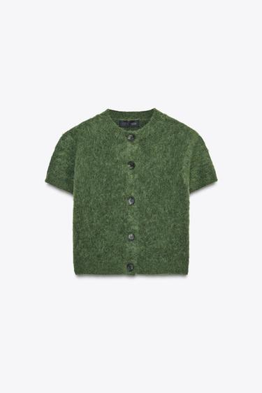 GILET EN MAILLE MANCHES COURTES - Vert bouteille de Zara - Image 2