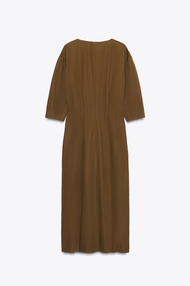 ZW COLLECTION PLEATED MIDI DRESS - Ochre by Zara - Image 6