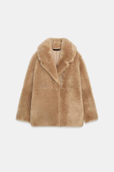 MANTEAU EN CUIR AVEC EFFET FOURRURE ZW COLLECTION - Beige de Zara
