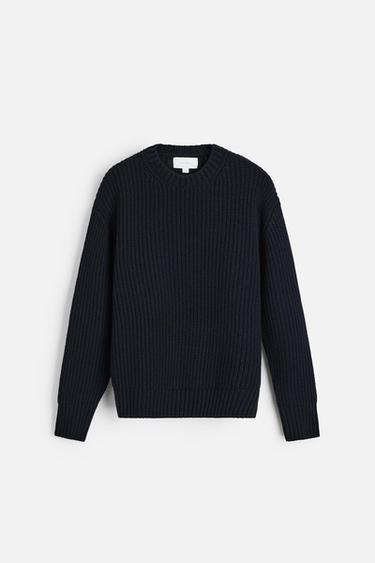 WOOL - COTTON TEXTURED SWEATER - Dark navy by Zara