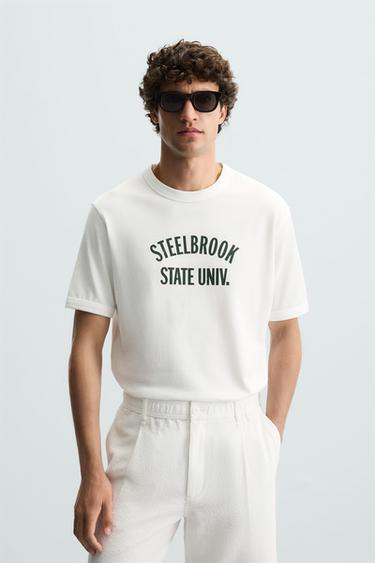 RIBBED SLOGAN T-SHIRT - Oyster-white by Zara